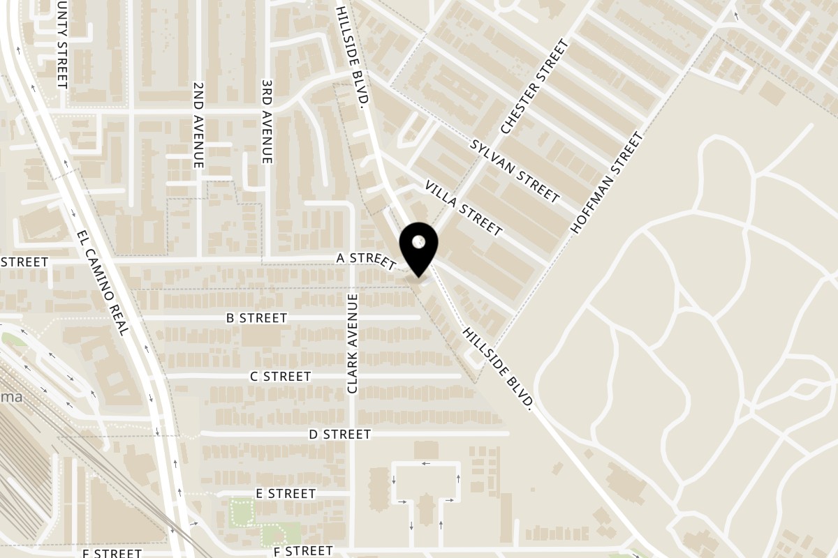 Map showing the location of Russ Fam Kitchen Daly City, CA on 1216 Hillside Blvd in Daly City